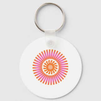 Orange Spiral Sunburst Abstract Geometric Design Key Ring