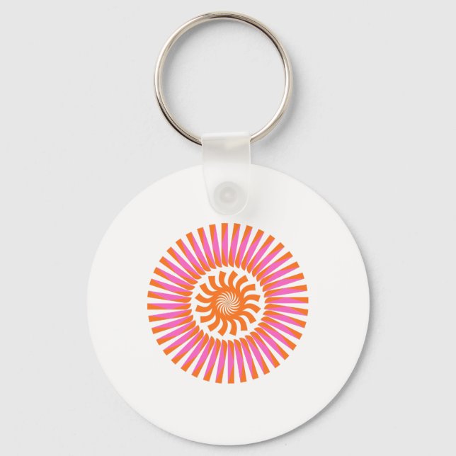 Orange Spiral Sunburst Abstract Geometric Design Key Ring (Front)