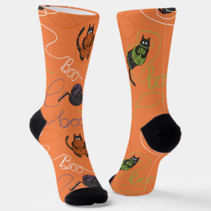 Orange Spooky "Boo-tifully Tangled Kitty Halloween Socks