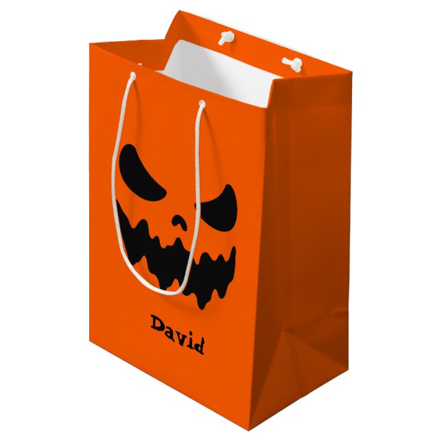 Orange Spooky Halloween Candy Treat Bag (Front Angled)