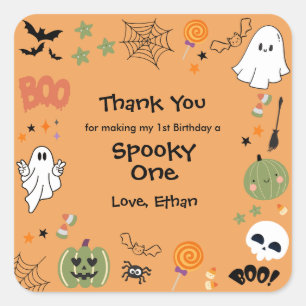 Orange Spooky One Cute Halloween 1st Birthday Square Sticker
