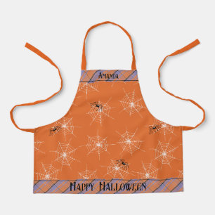 Orange Spooky Spiders Halloween Kids Apron