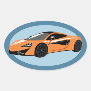 Orange Sports Car Invitation Oval Sticker