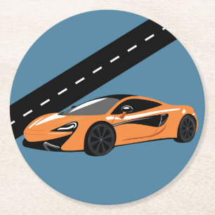 Orange Sports Car Round Paper Coaster