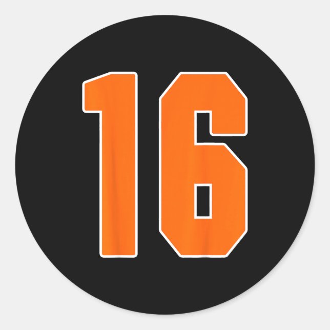 Orange Sports Number 16 Jersey Uniform Player Fan  Classic Round Sticker (Front)