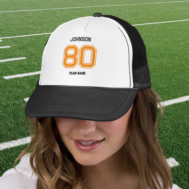 Orange Sports Team Custom Name Player Number Team  Trucker Hat (Creator Uploaded)