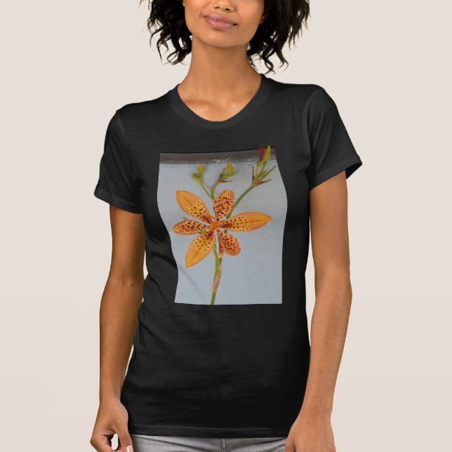 Orange spotted Iris called a  Blackberry lily T-Shirt (Front)