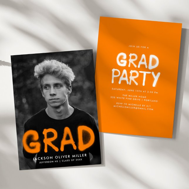 Orange Spray Paint Photo Graduation Party Invitation (Creator Uploaded)