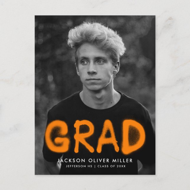 Orange Spray Paint Photo Graduation Party Invitation Postcard (Front)