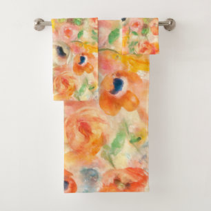 Orange Spring Flowers Bath Towel Set