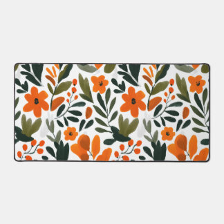 Orange Spring Flowers Botanical Pattern Floral Desk Mat