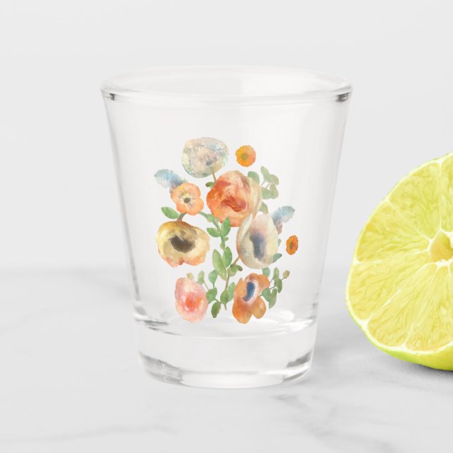 Orange Spring Flowers Bouquet Shot Glass (Front)