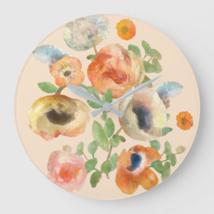 Orange Spring Flowers Large Clock