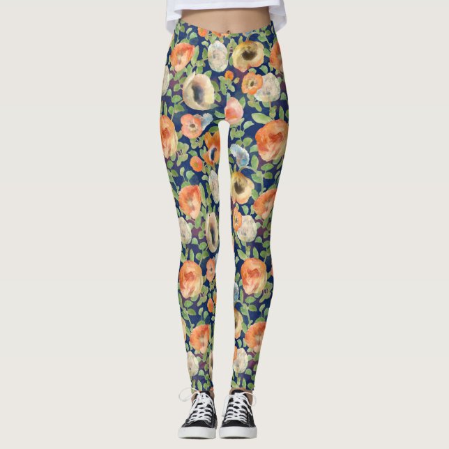 Orange Spring Flowers Leggings (Front)