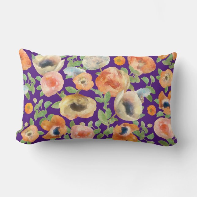 Orange Spring Flowers Lumbar Cushion (Front)