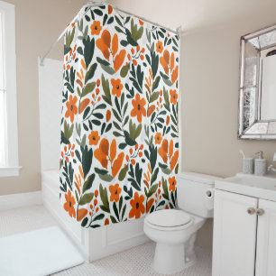 Orange Spring Flowers Pattern Floral Elegant Shower Curtain