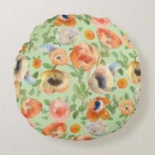 Orange Spring Flowers Round Cushion
