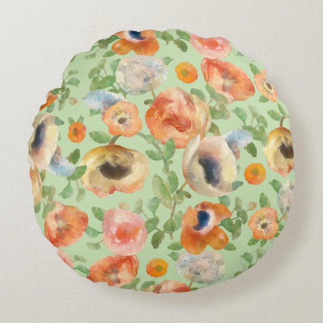 Orange Spring Flowers Round Cushion (Front)