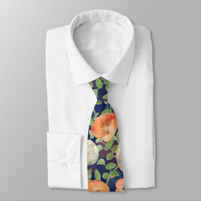 Orange Spring Flowers Tie (Tied)