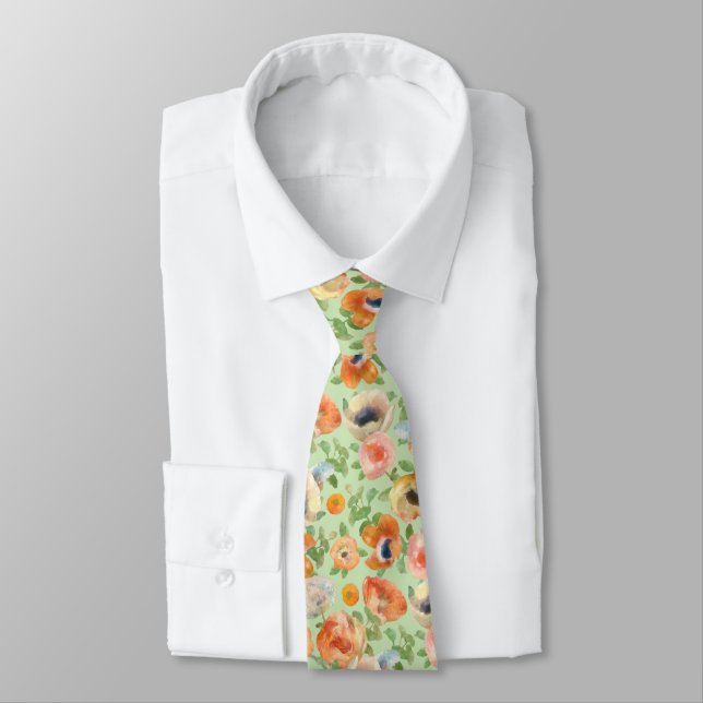 Orange Spring Flowers Tie (Tied)