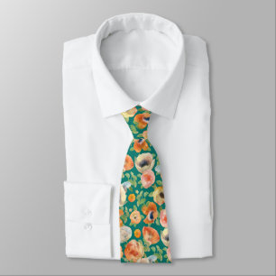 Orange Spring Flowers Tie