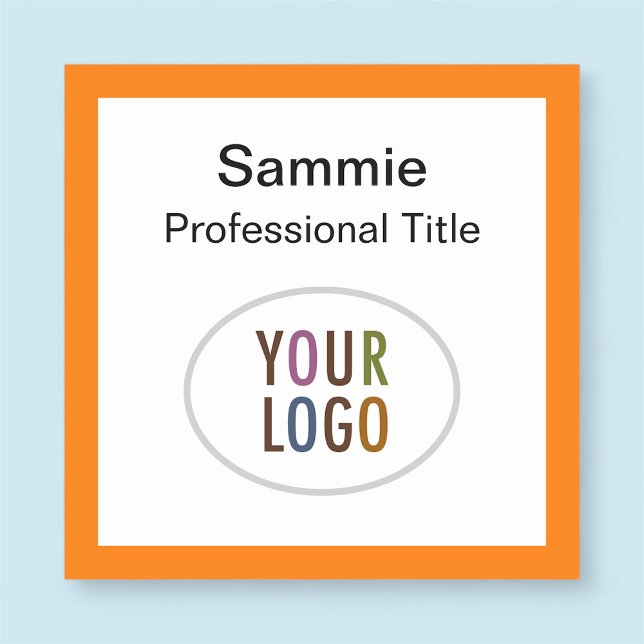 Orange Square Name Badge with Logo Pin or Magnetic (MISOOK Orange Square Nametag with Logo)