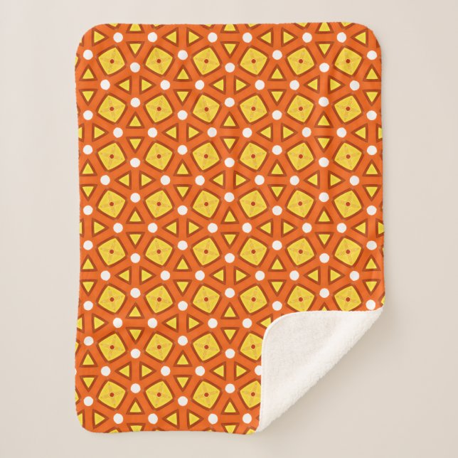 Orange square & triangle naïve retro pattern sherpa blanket (Front)