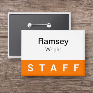 Orange Staff Pinback Badge Button Employee Nametag