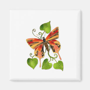 Orange Stained Glass Butterfly Magnet