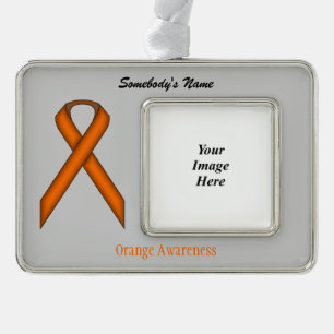 Orange Standard Ribbon Template (H-O) Silver Plated Framed Ornament