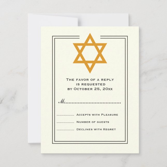 Orange Star of David Bar Mitzvah reply card (Front)