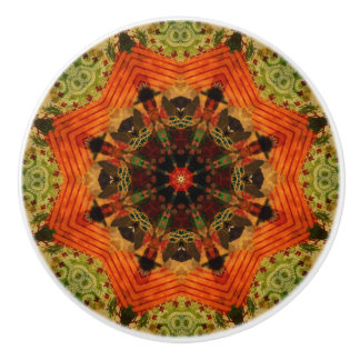 Orange star Victorian quilt inspired Ceramic Knob