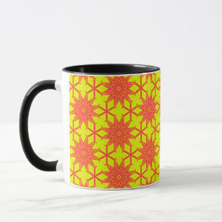 Orange Starburst Flower On Yellow  Mug