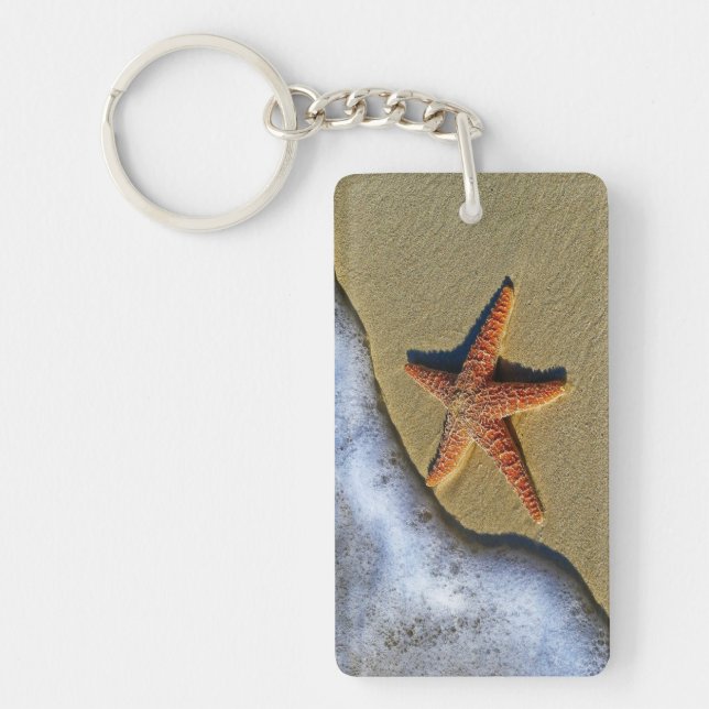 Orange starfish at the beach key ring (Front)