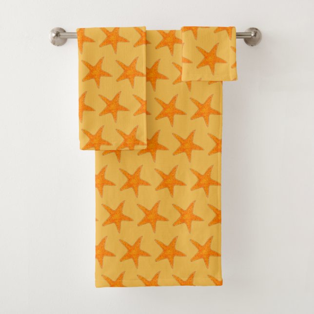 Orange Starfish Beach Ocean Marine Life Star Fish Bath Towel Set (Insitu)