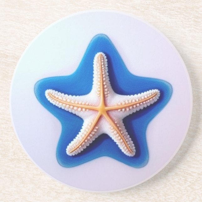 Orange Starfish in Blue Coaster (Front)