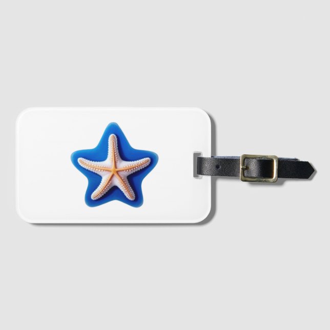 Orange Starfish in Blue Luggage Tag (Front Horizontal)