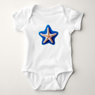 Orange Starfish in Blue Star Baby Bodysuit