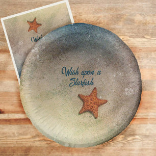Orange Starfish in the Sand and Surf Customisable Paper Plate