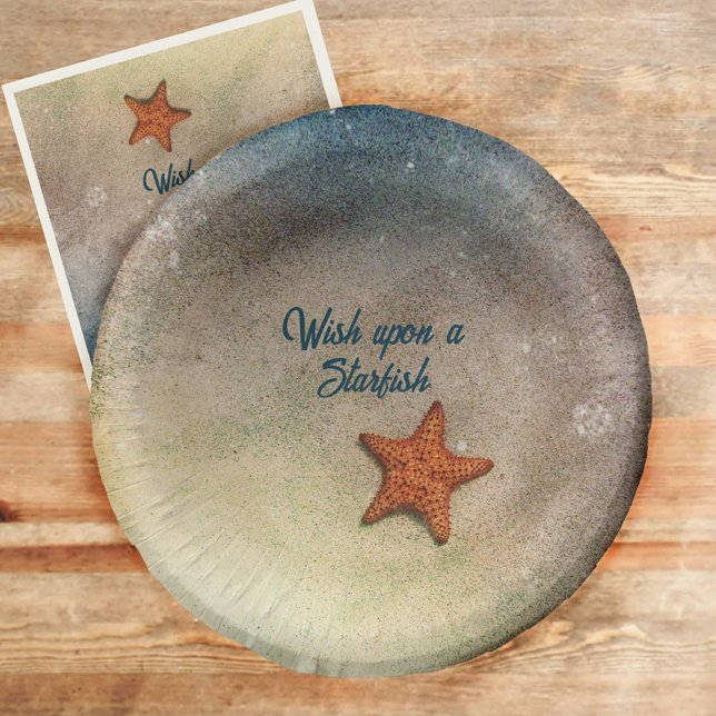 Orange Starfish in the Sand and Surf Customisable Paper Plate (Creator Uploaded)