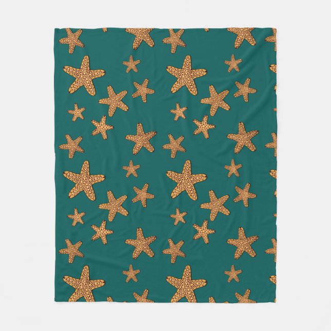 Orange Starfish Pattern Fleece Blanket (Front)
