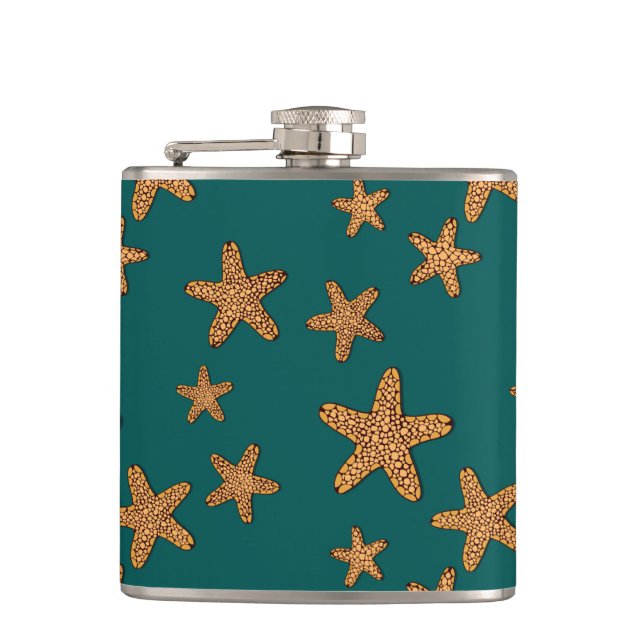 Orange Starfish Pattern Hip Flask (Front)