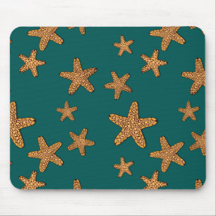 Orange Starfish Pattern Mouse Pad