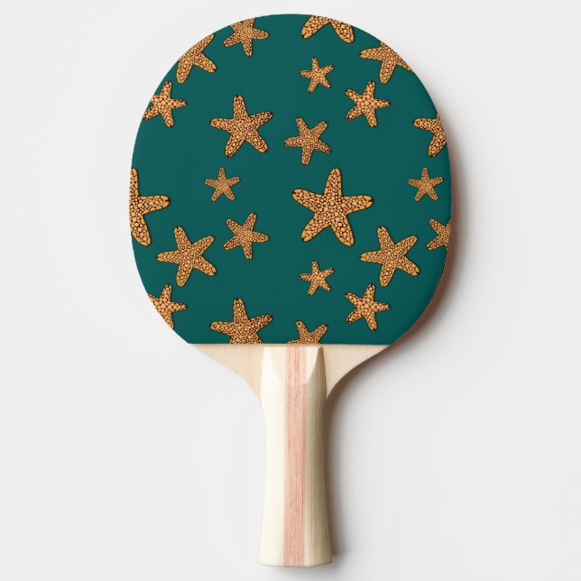 Orange Starfish Pattern Ping Pong Paddle (Front)