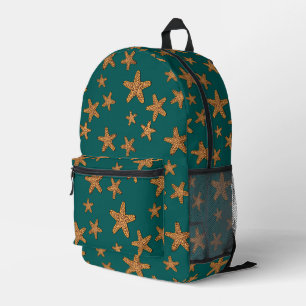 Orange Starfish Pattern Printed Backpack