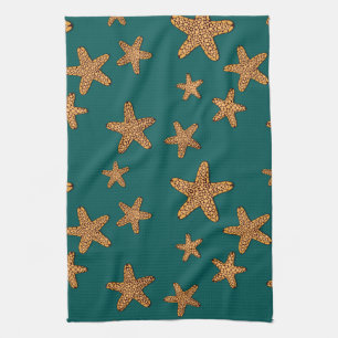 Orange Starfish Pattern Tea Towel