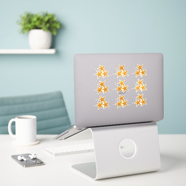 Orange Starfishes Cut Stickers (Laptop On Desk)