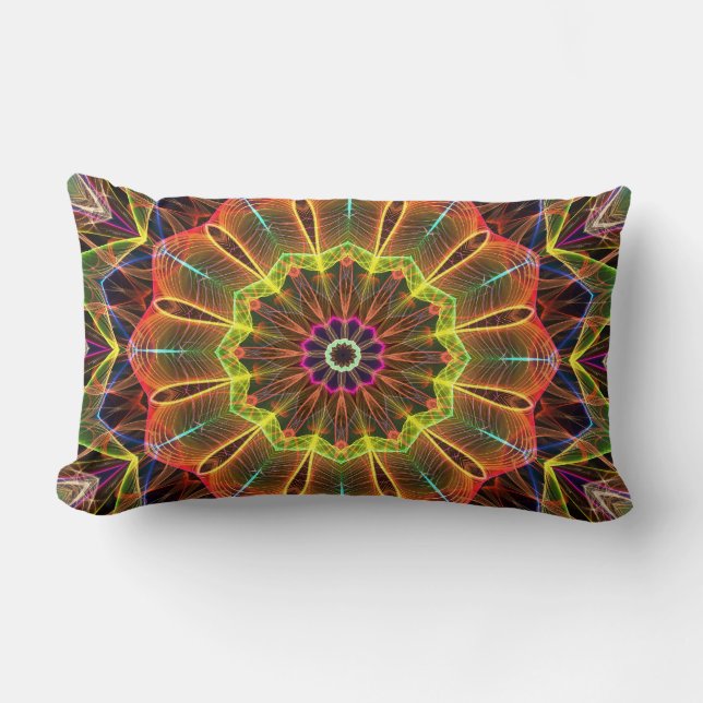Orange Starflower  kaleidoscope Lumbar Cushion (Front)
