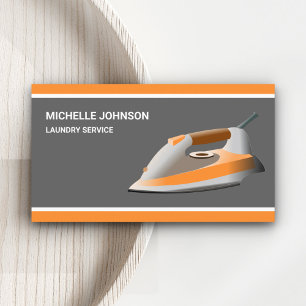 Orange Steam Iron Laundry Ironing Service Business Card