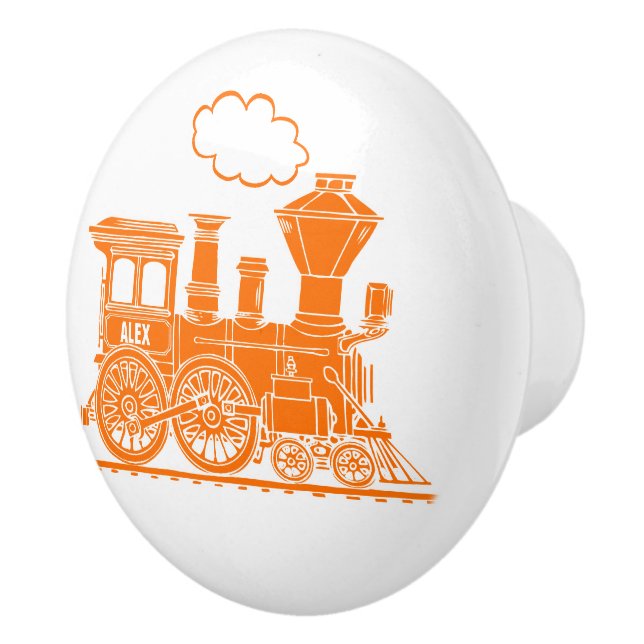 Orange steam train custom art doorknob ceramic knob (Right)